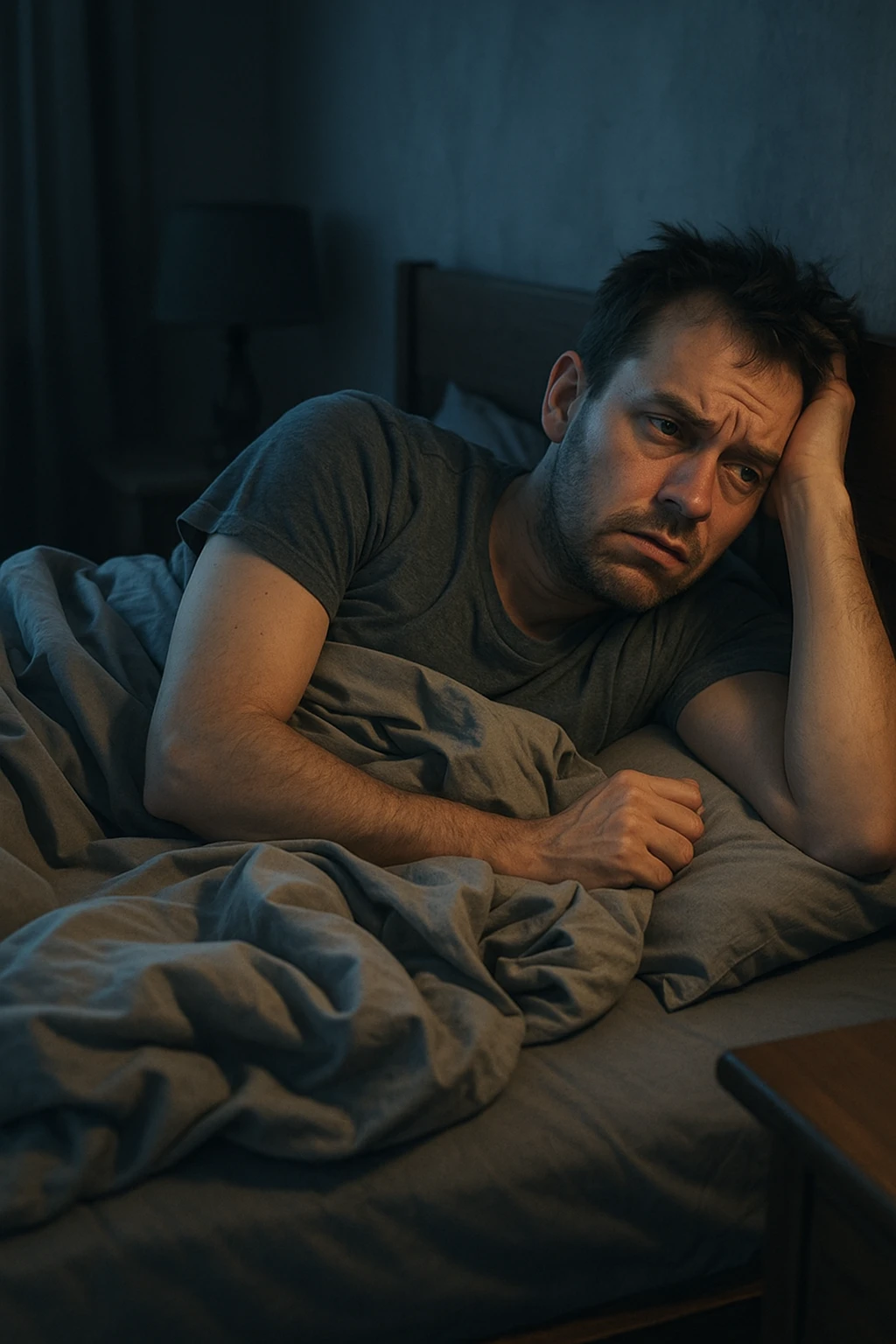 uomo insonnia, si agita durante la notte emoji