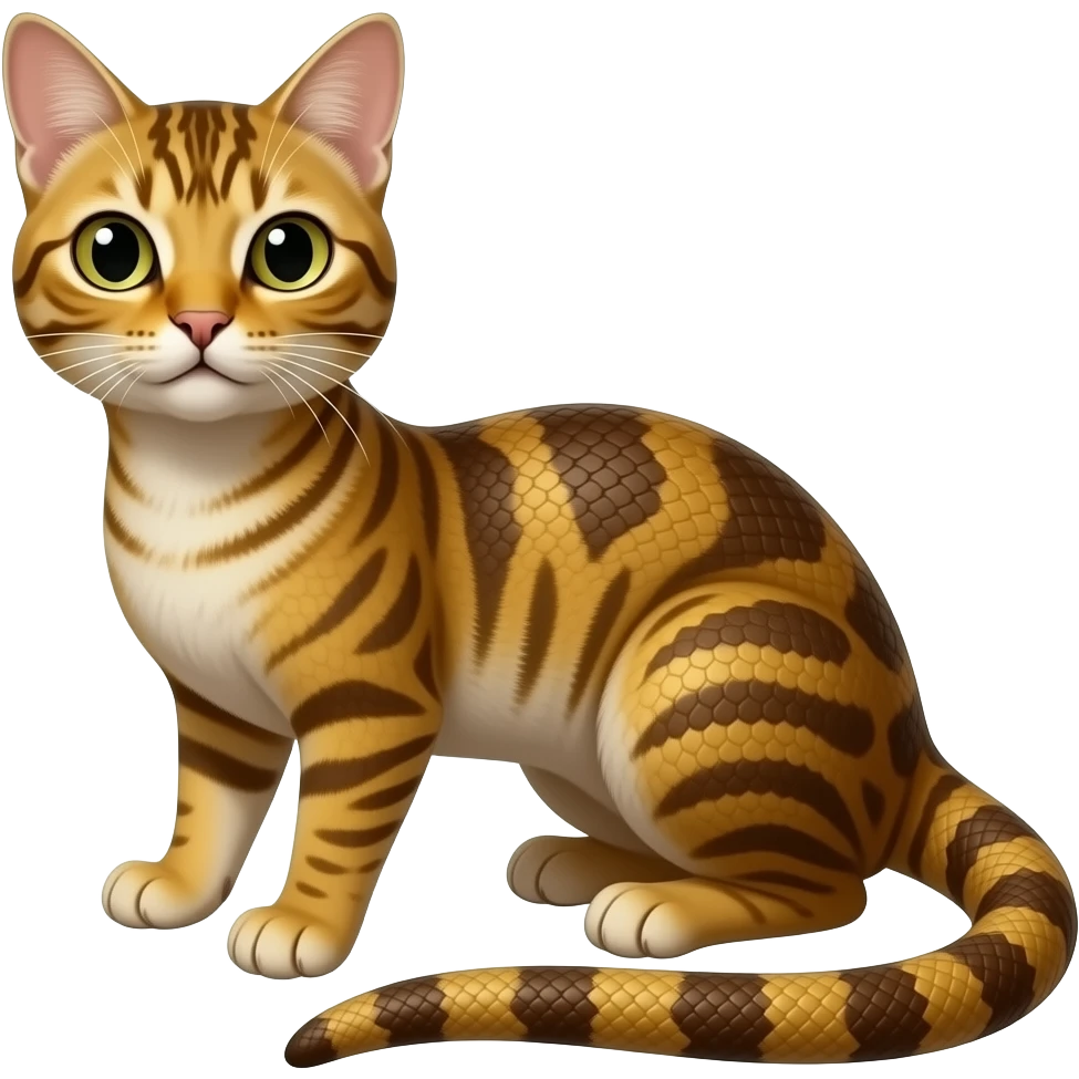 Brownish-golden-sandy scaly slim slender realistic hyper-realistic big-eyed beady-eyed python-cat-hybrid-animal emoji