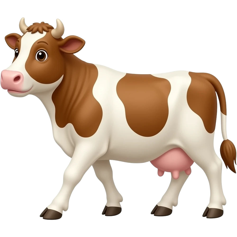 Cartoon brown an white cow walks emoji