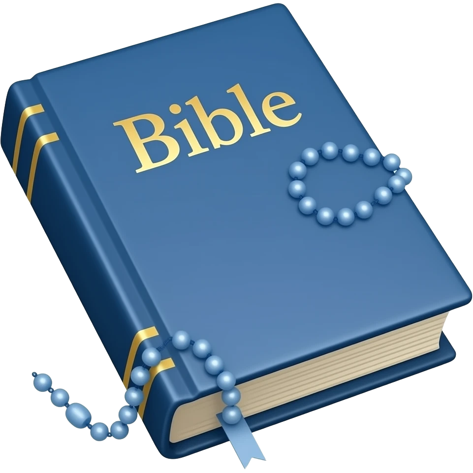 bíblia sagrada azul com rosário azul e título escrito Bíblia emoji