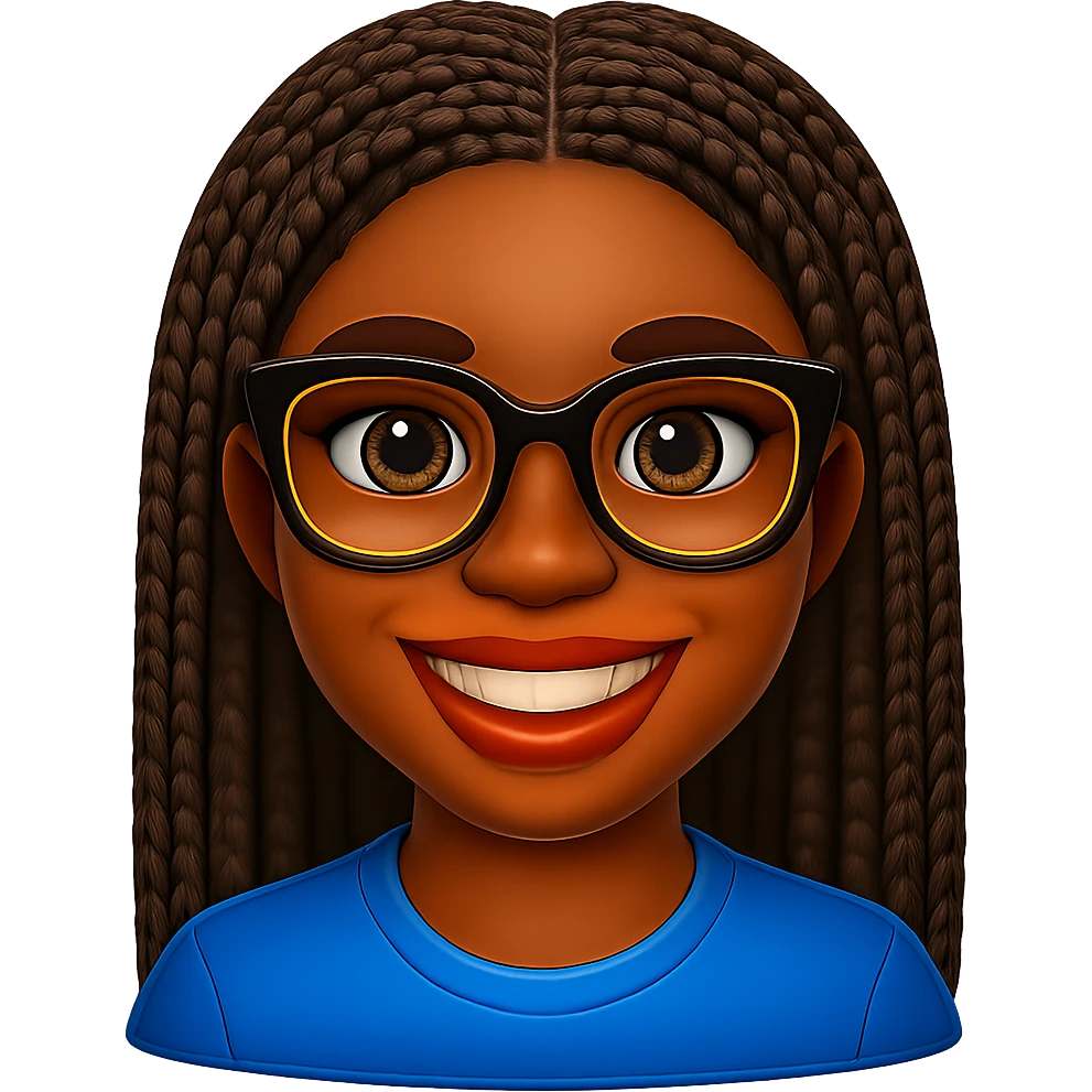 Add braided hair to Kemi Badenoch smiling emoji with glasses, keep the background transparent. Maintain the style and transparent background. emoji