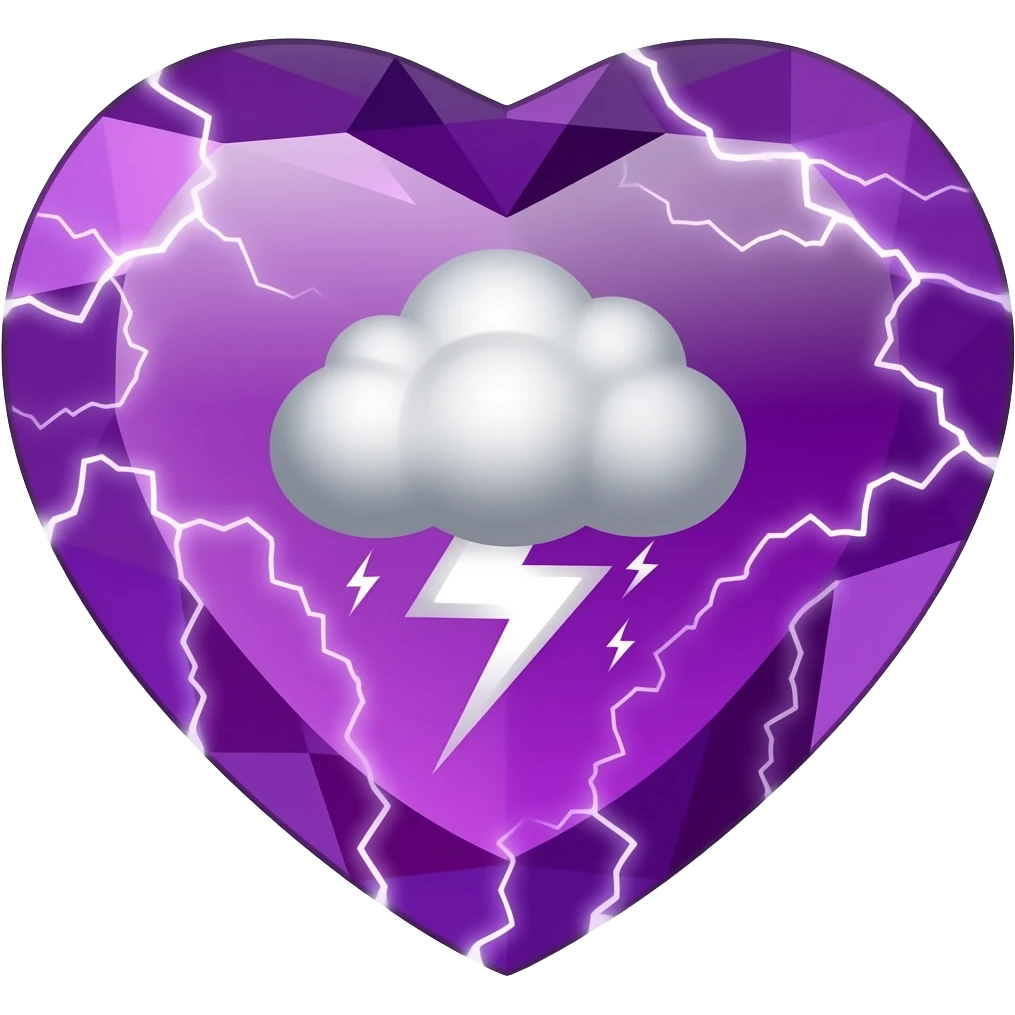 purple electricity gemstone heart, stormcloud inside the gemstone emoji