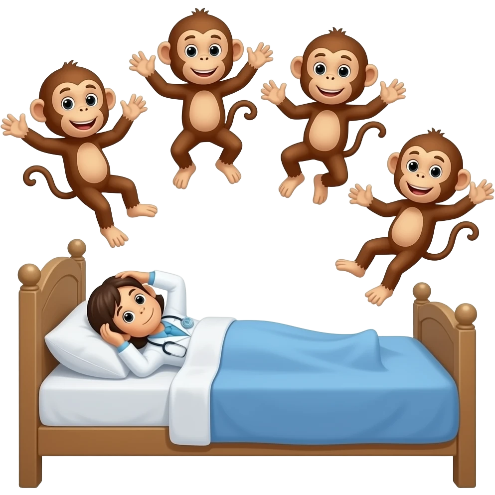 Cinco monitos saltando en la cama uno se cayó la cabeza mamá llamada doctor y el doctor doctor dijo no más monitos saltando en la cama emoji