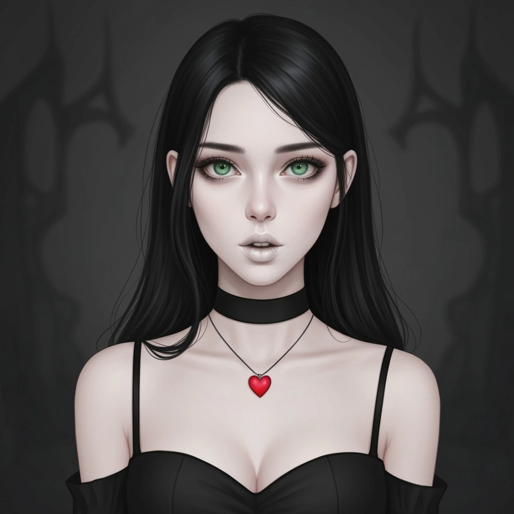 goth profile picture with a heart accent, cute, expressive, minimal, variation 2 emoji
