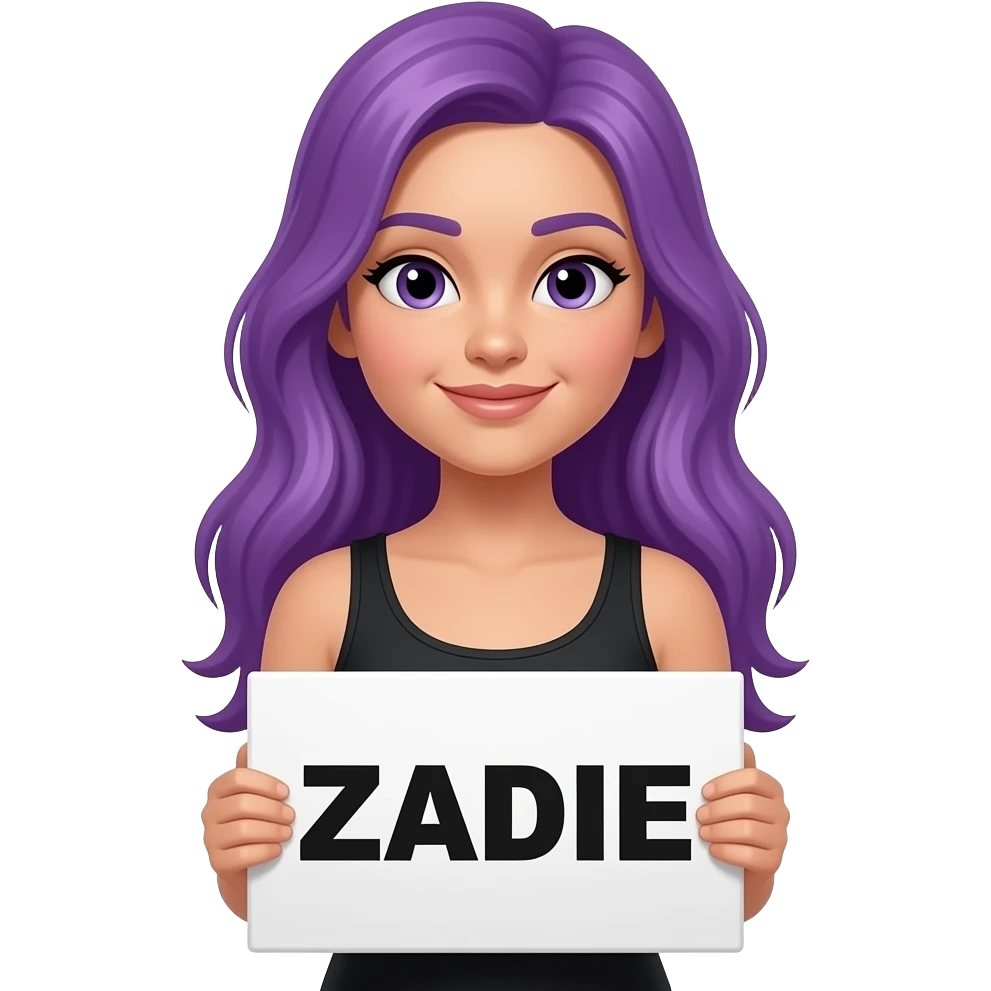 girl with long purple hair with a ZADIE sign emoji