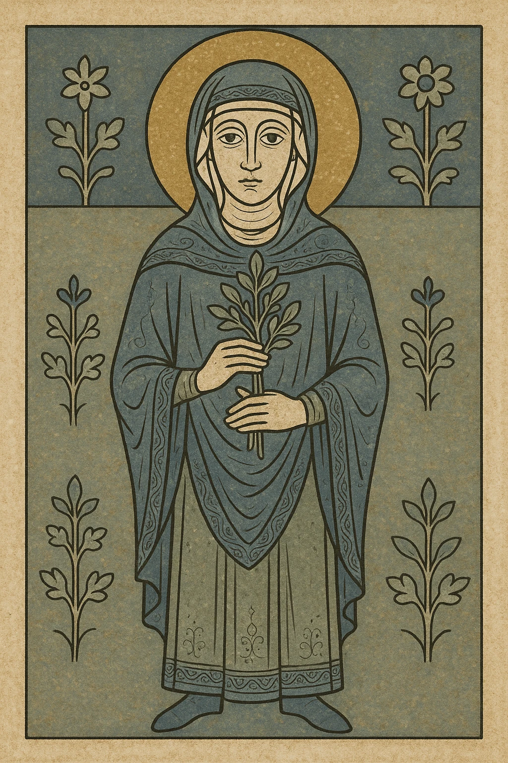 medieval healer holding herbs, historical style emoji