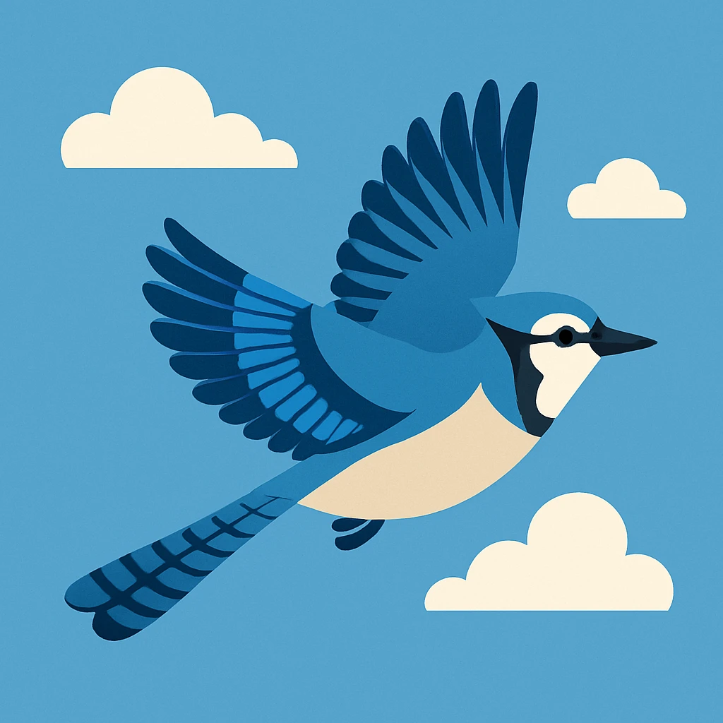 Flat design style blue jay in the sky emoji