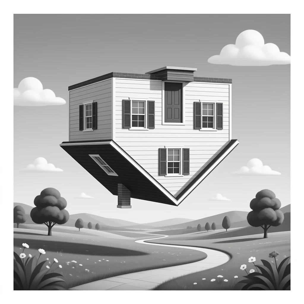 Upside-down house in black and white emoji