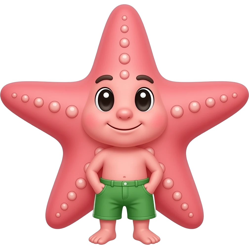 Estrella de mar rosa con shorts verde sin cuerpo humano, sin brazos ni piernas emoji