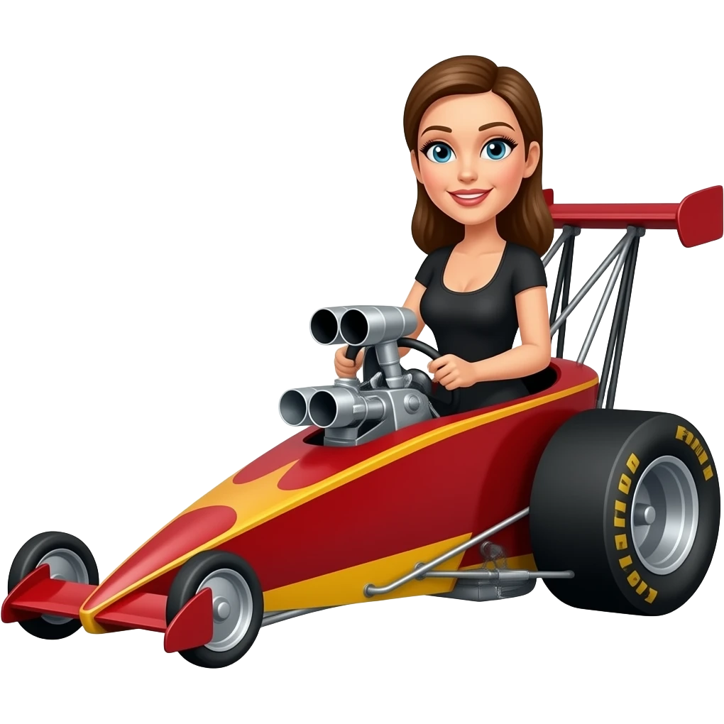 Woman driving drag race car emoji