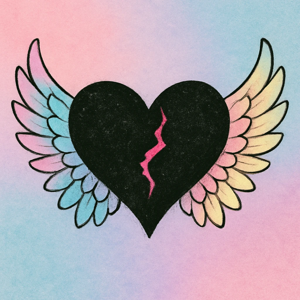 emo heart with pastel wings emoji