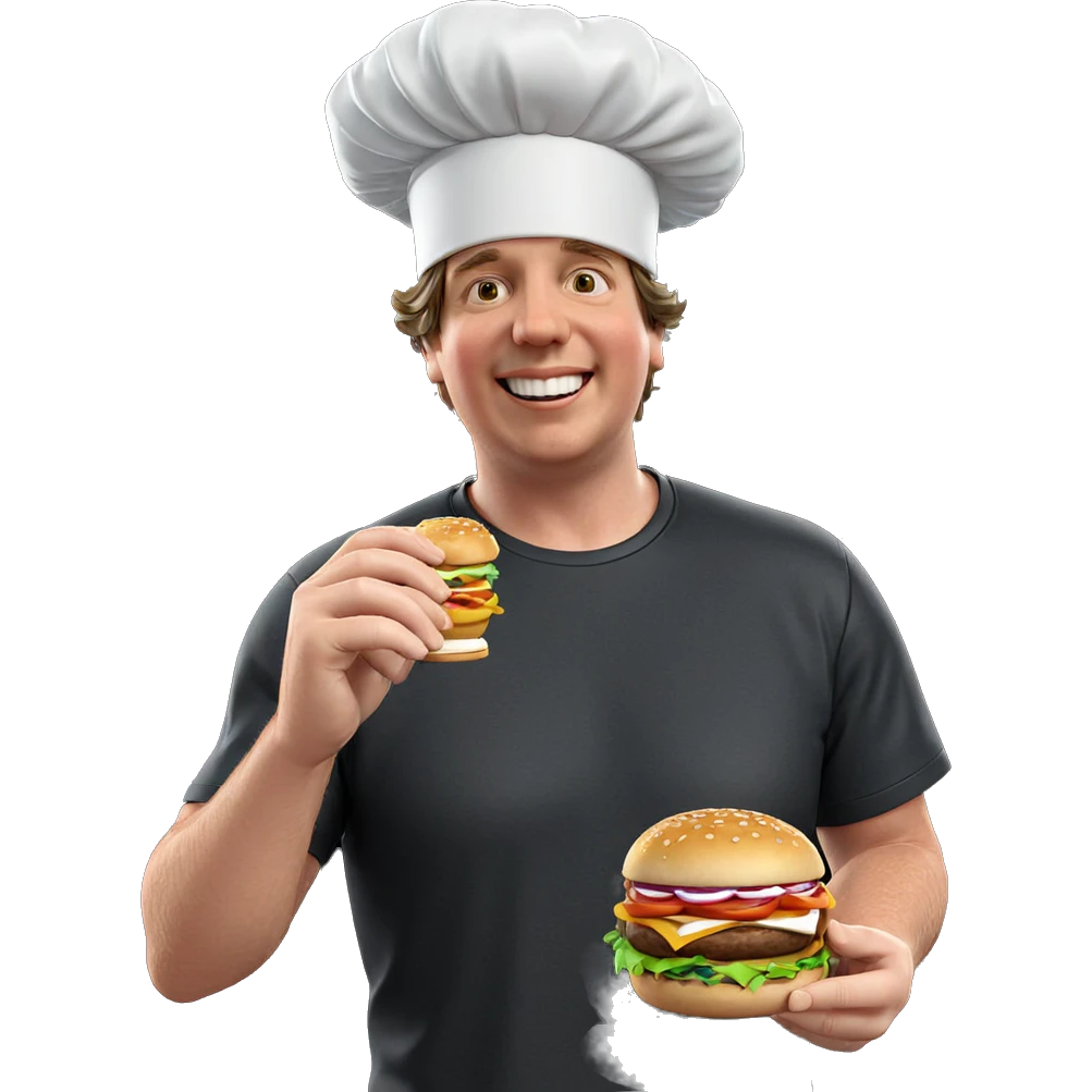 smiling chef with burger cup emoji