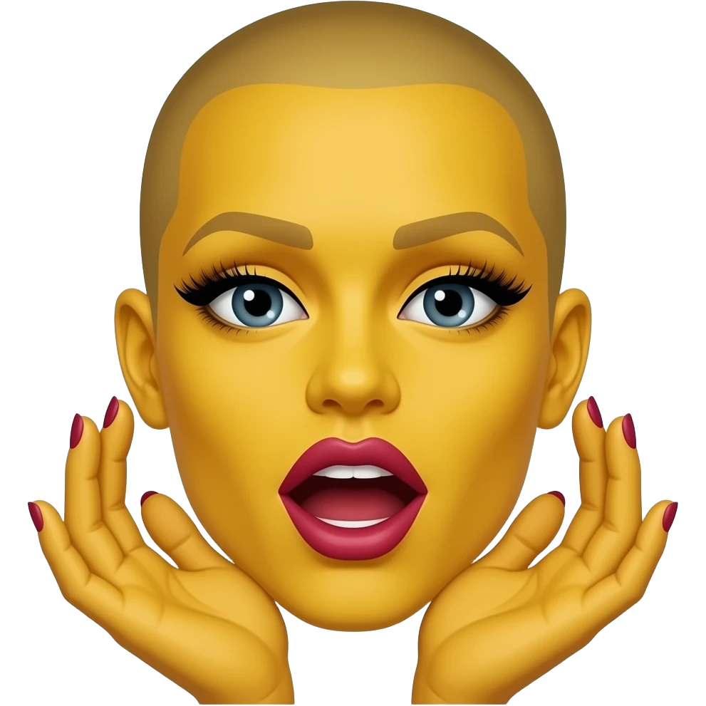 yellow emoji wearning lashes and lipstick like diva and hands with nails emoji