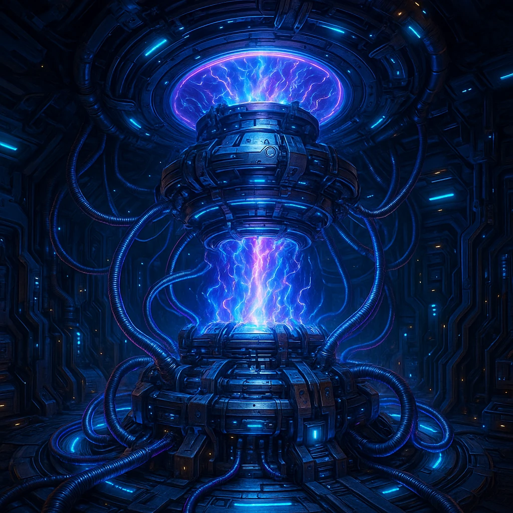 hyperdrive core for a starship, intricate sci-fi machinery, glowing energy, futuristic details emoji