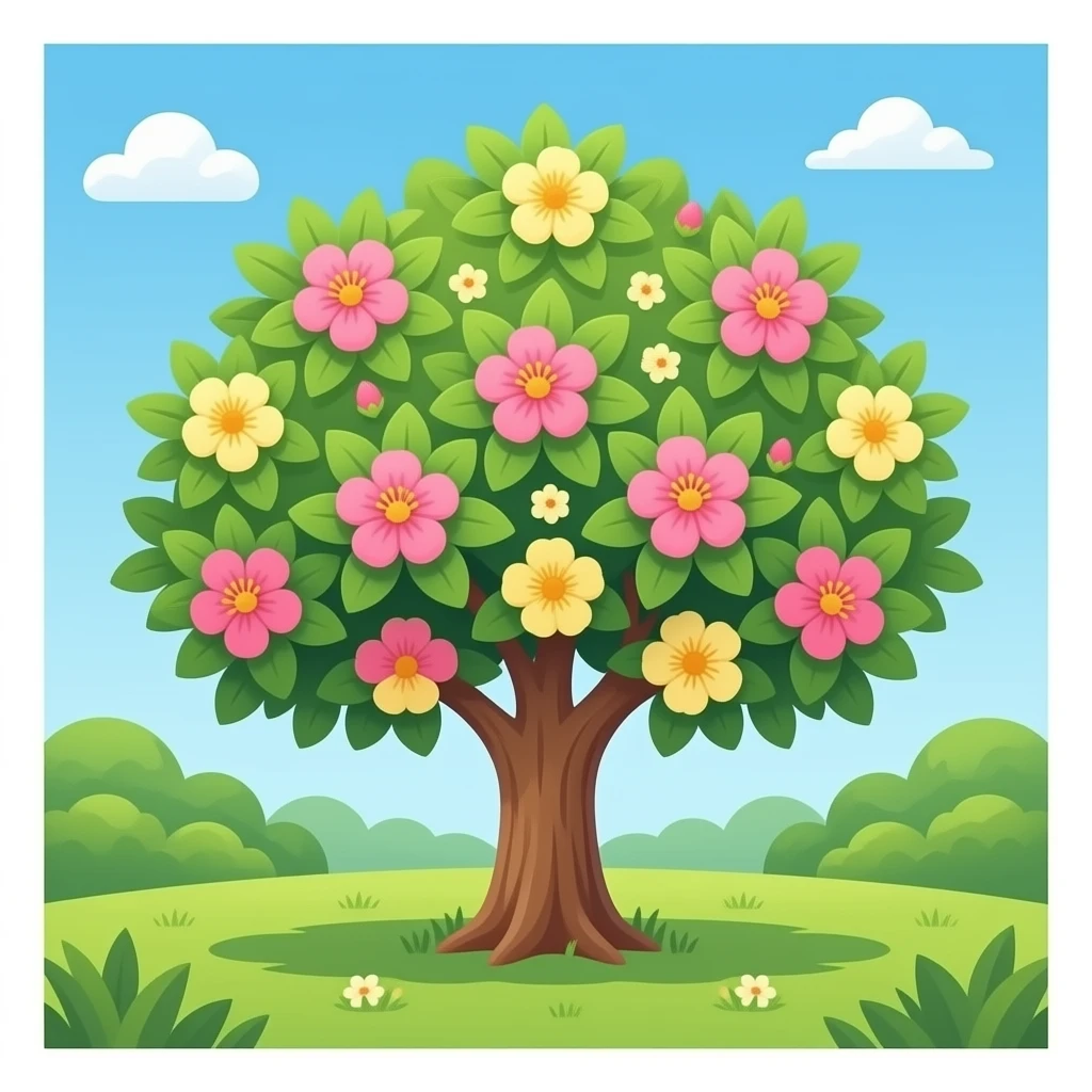cashew nuts tree with pink / yellow flowers emoji