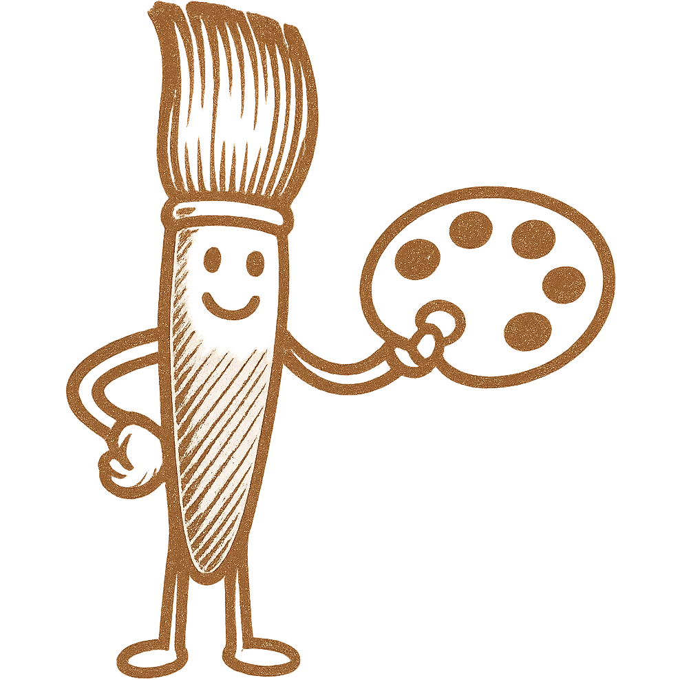 in the same style as this create a paint brush holding a paint pallet  emoji