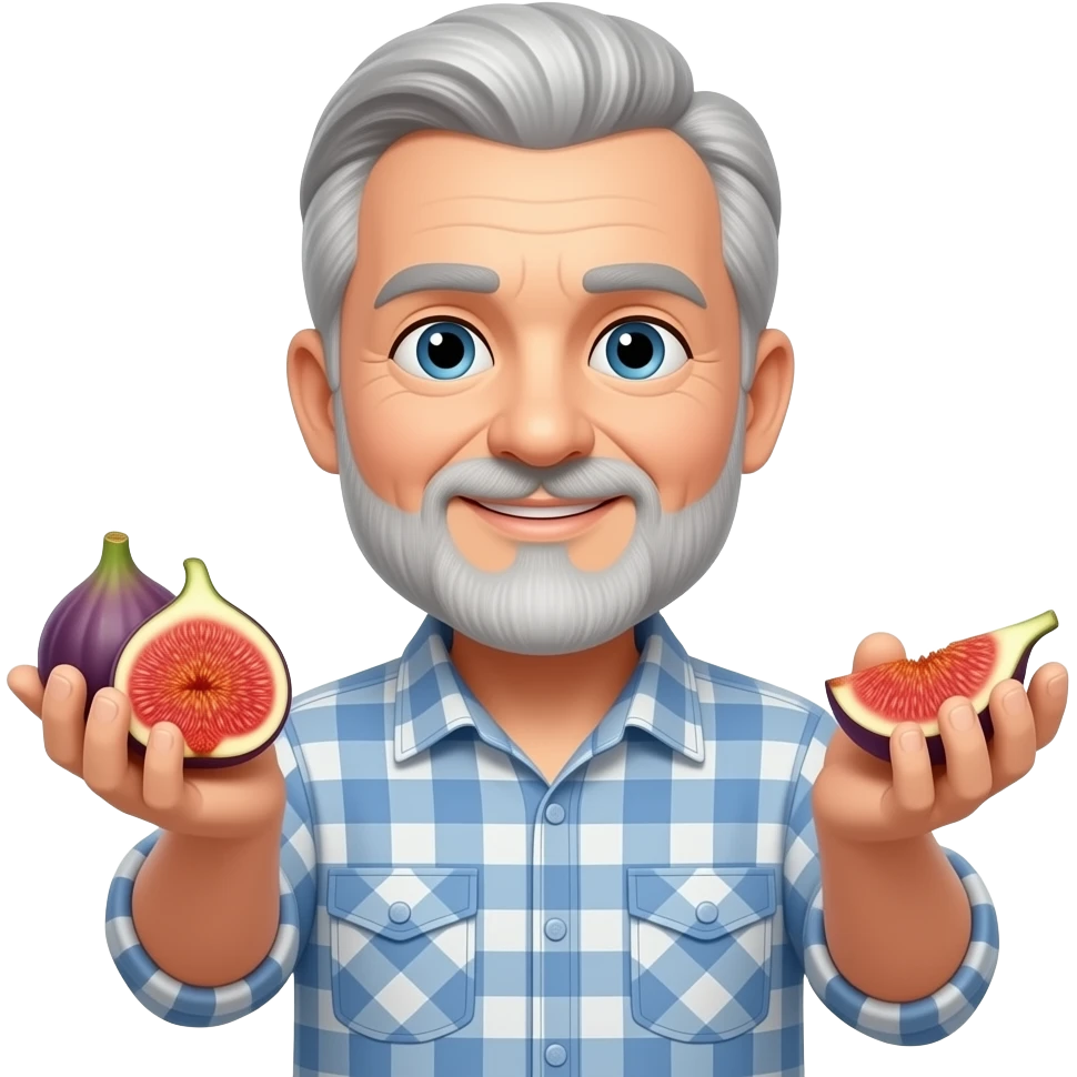 no beard, no mustache 72-year-old man and figs emoji