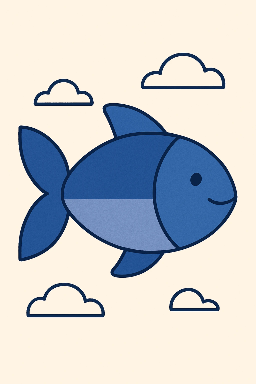 blue fish, minimal flat design emoji