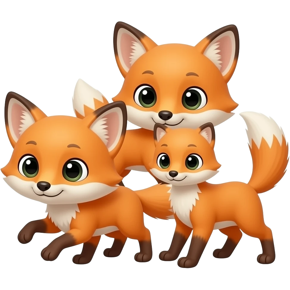 3 Baby Japanese Red Foxes Playing emoji