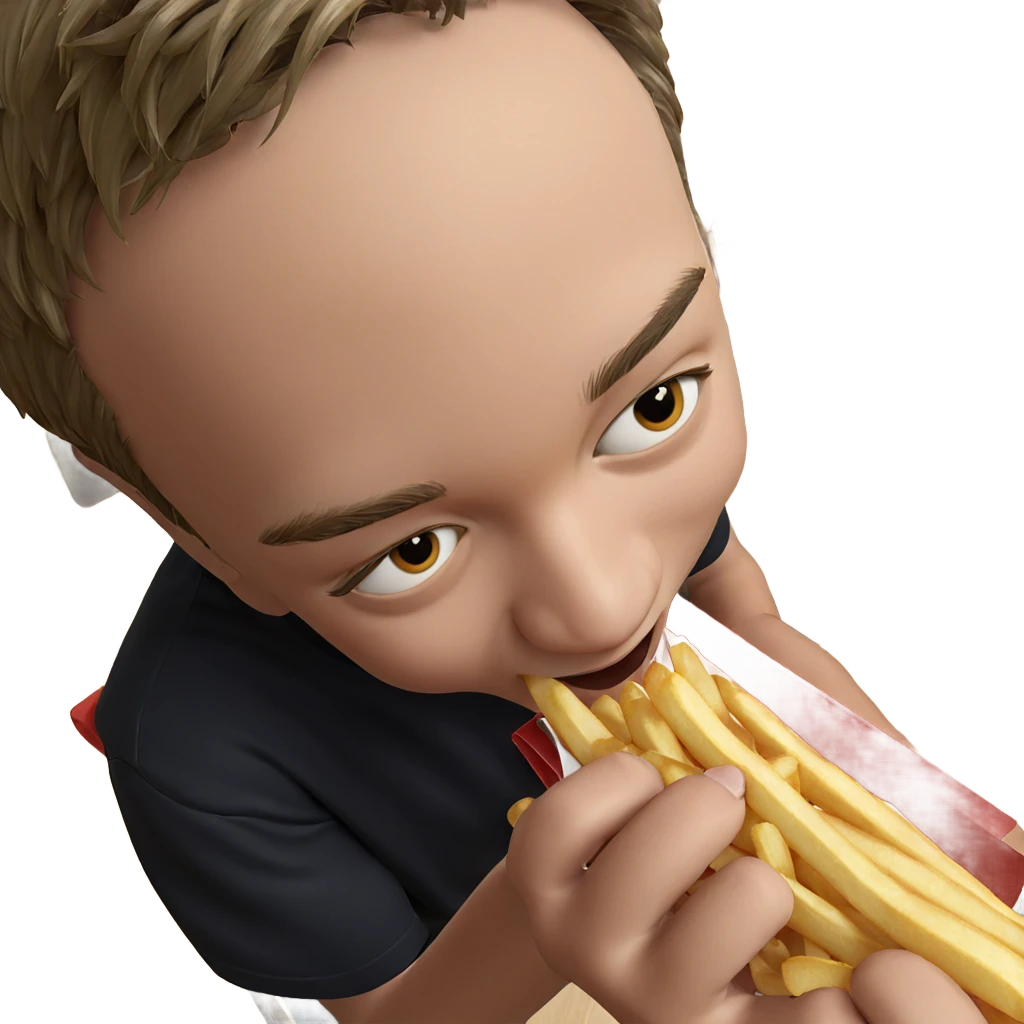boy enjoying french fries indoors emoji