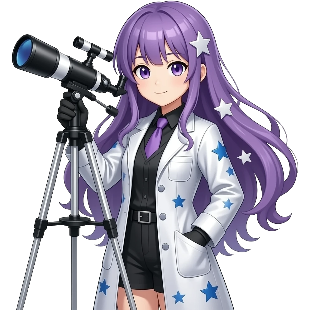 Make me a Danganronpa oc!(Utimate astromonor. Make her purple and sliver and background) emoji