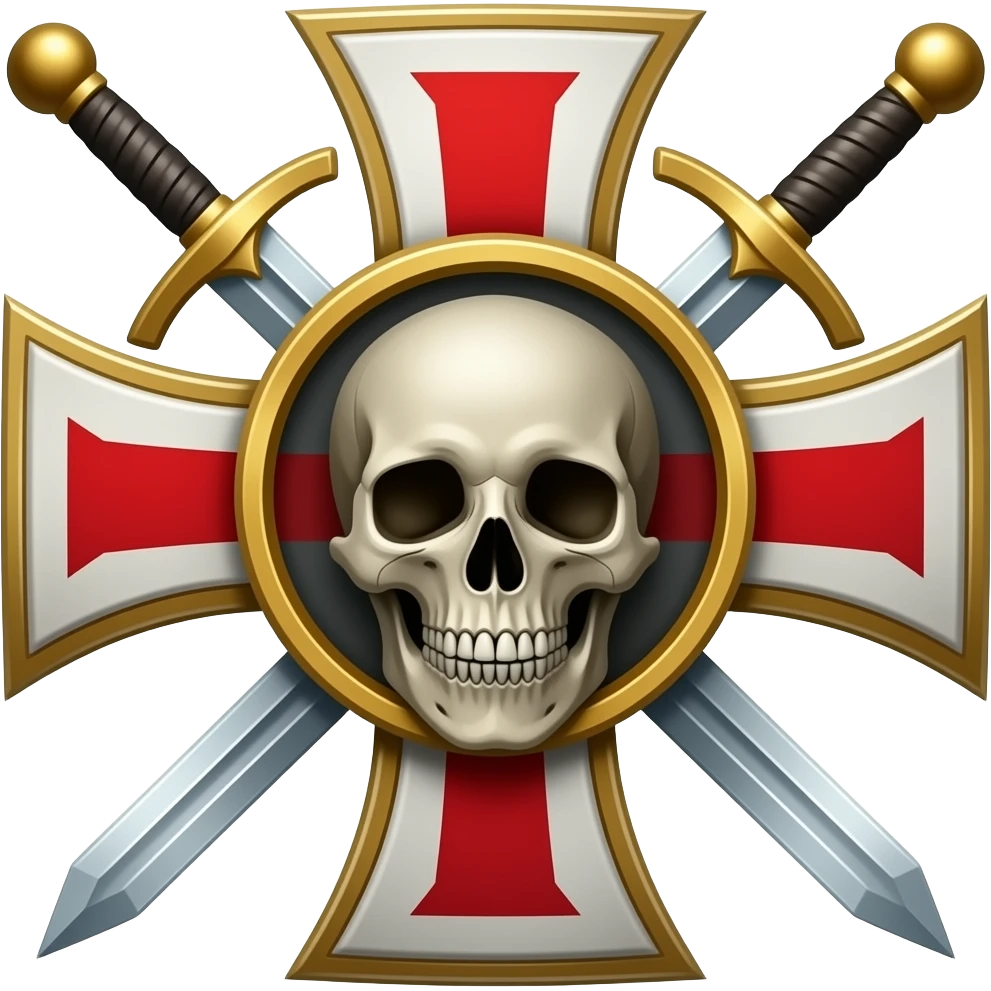 Templar cross with swords in middle and Skull emoji