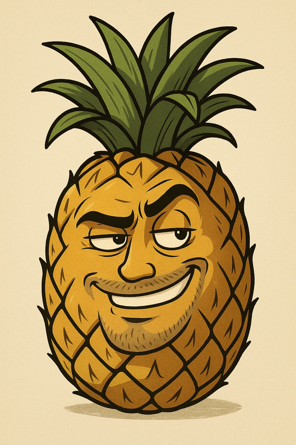 a pineapple with a sigma face, expressive, humorous emoji