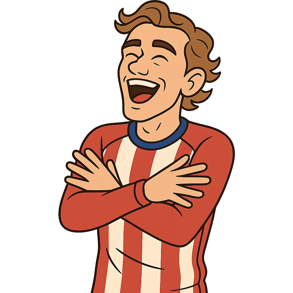 Griezmann goal celebration, football player, arms crossed, wearing football jersey, energetic pose, cartoon style emoji