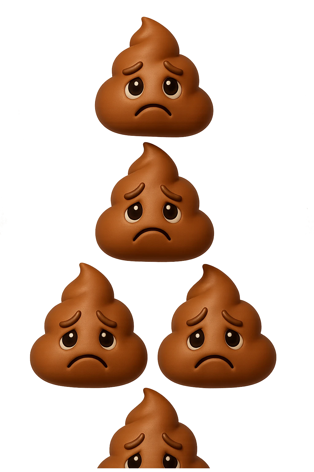 EMOJI STILE IPHONE 3D DI palline di cacca tristi che cadono dall'alto verticalmente, iperrealistico 4k emoji