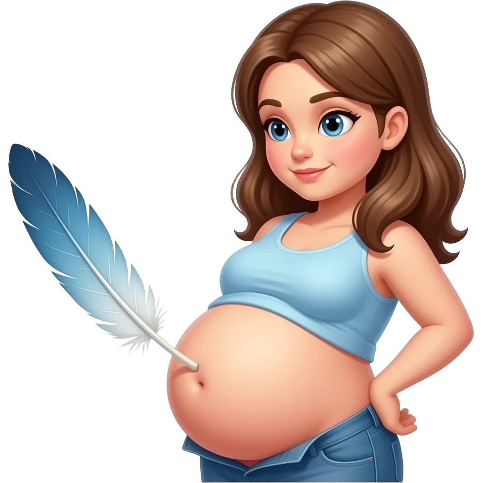 A girl with a huge bloated belly,now faces a battle with a feather that wants to tickle her bellybutton. emoji