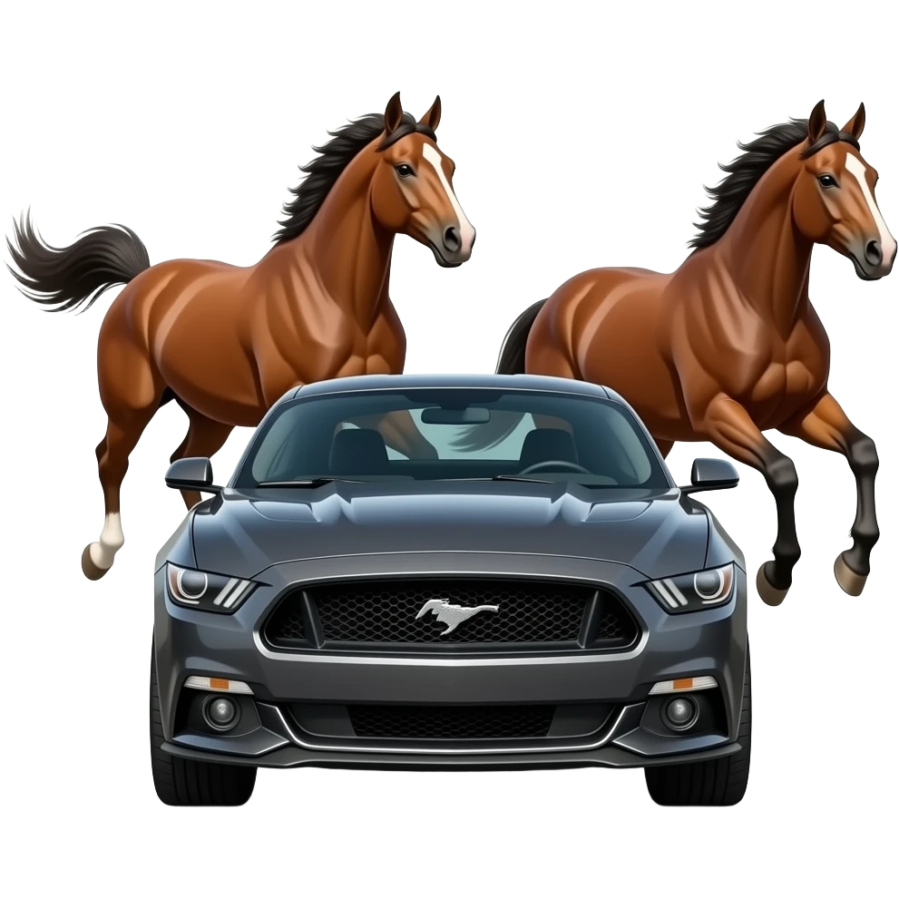 A mustang car background a horses in run position not Cartoon realistic emoji