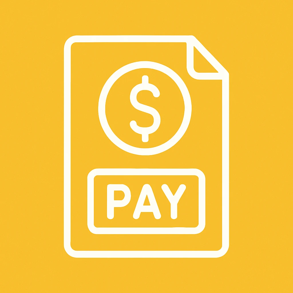 An icon with yellow background, white inner lines, meaning Finance, request to pay emoji