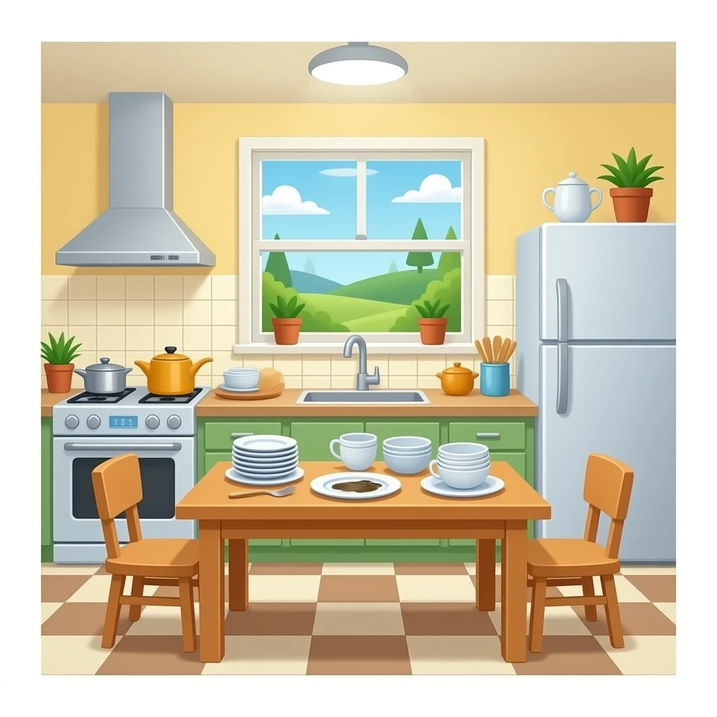 room cute dirty dishes kitchen table cute emoji