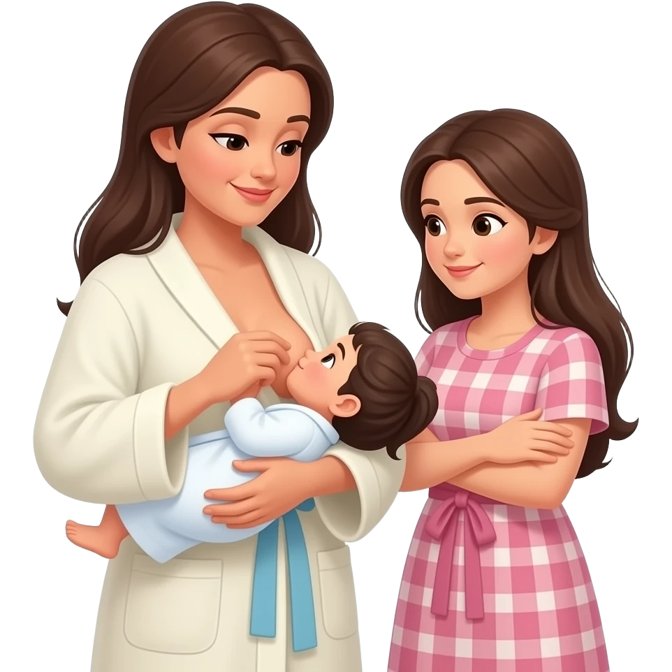 mujer vestida con un  ambo ayudando a otra mujer a amamantar emoji