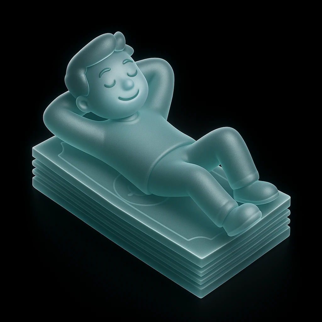 happy person napping on mattress of money emoji