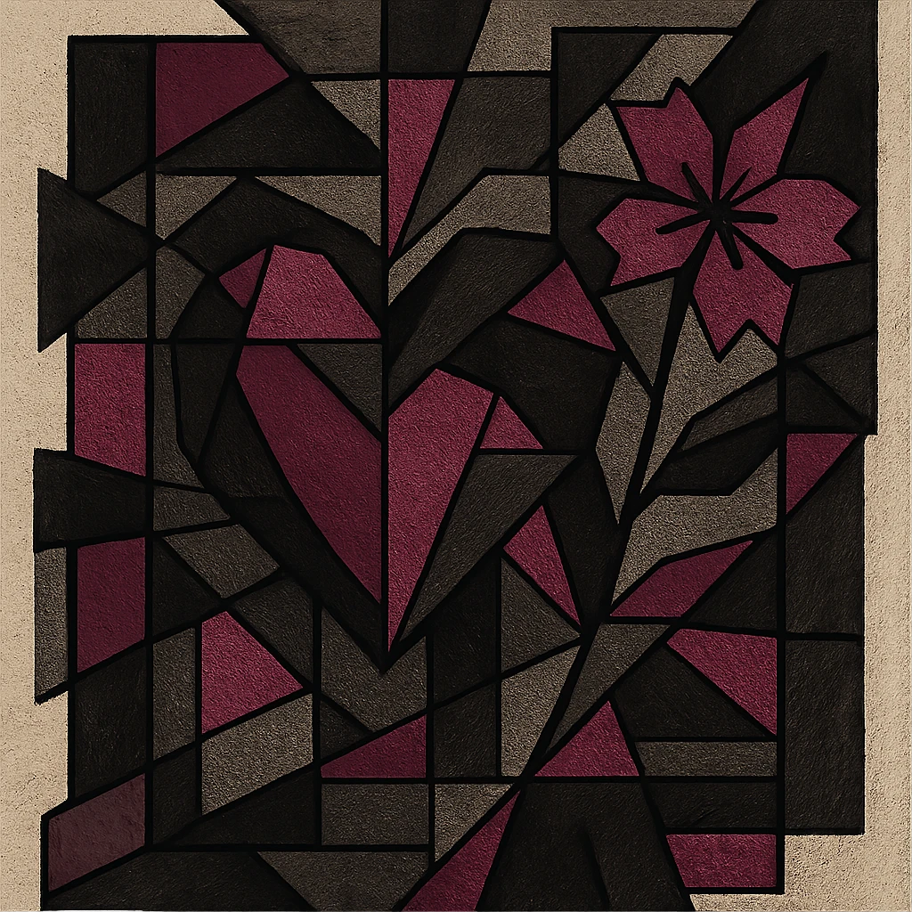 goth sakura heart, geometric abstraction, black and magenta, modern and bold emoji