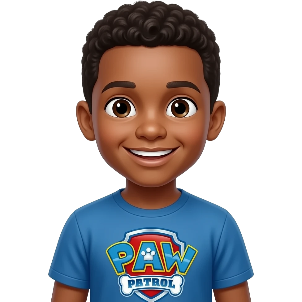 Little African American boy with paw patrol shirt emoji