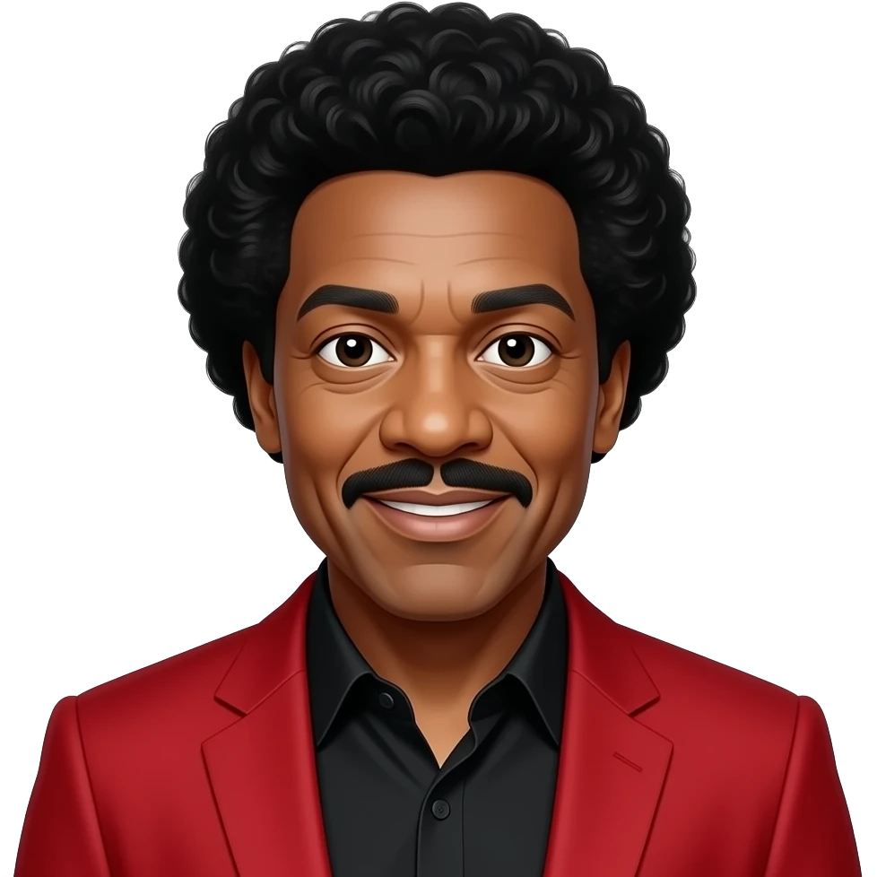 Richard Pryor with black afro hair, black shirt, red suit jacket emoji