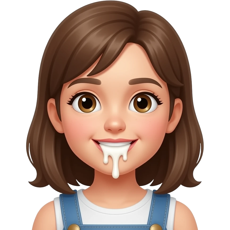 young girl with yogurt, dripping from her mouth emoji