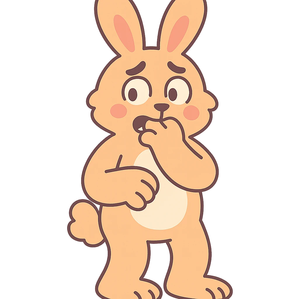 apricot bunny biting paw nervously, full body, pastel-toon style emoji
