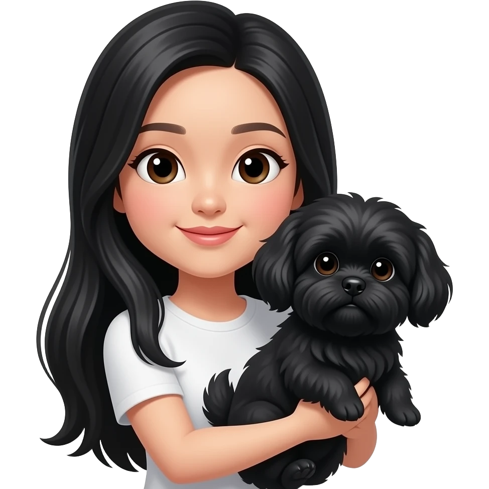 small eyes long black hair asian lady holding black shih tzu emoji