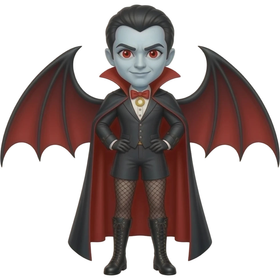 Phoebe with red eyes as dracula with gloves boots bra emoji