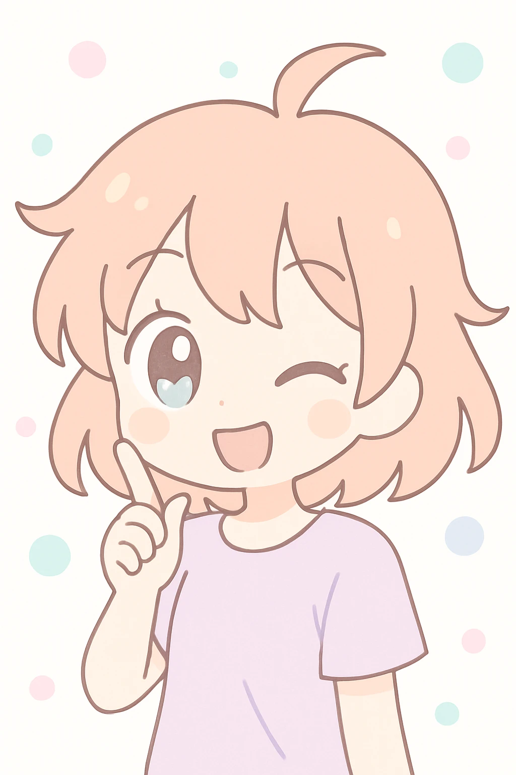 mischievous girl, winking, messy hair, energetic, fun, anime-inspired emoji