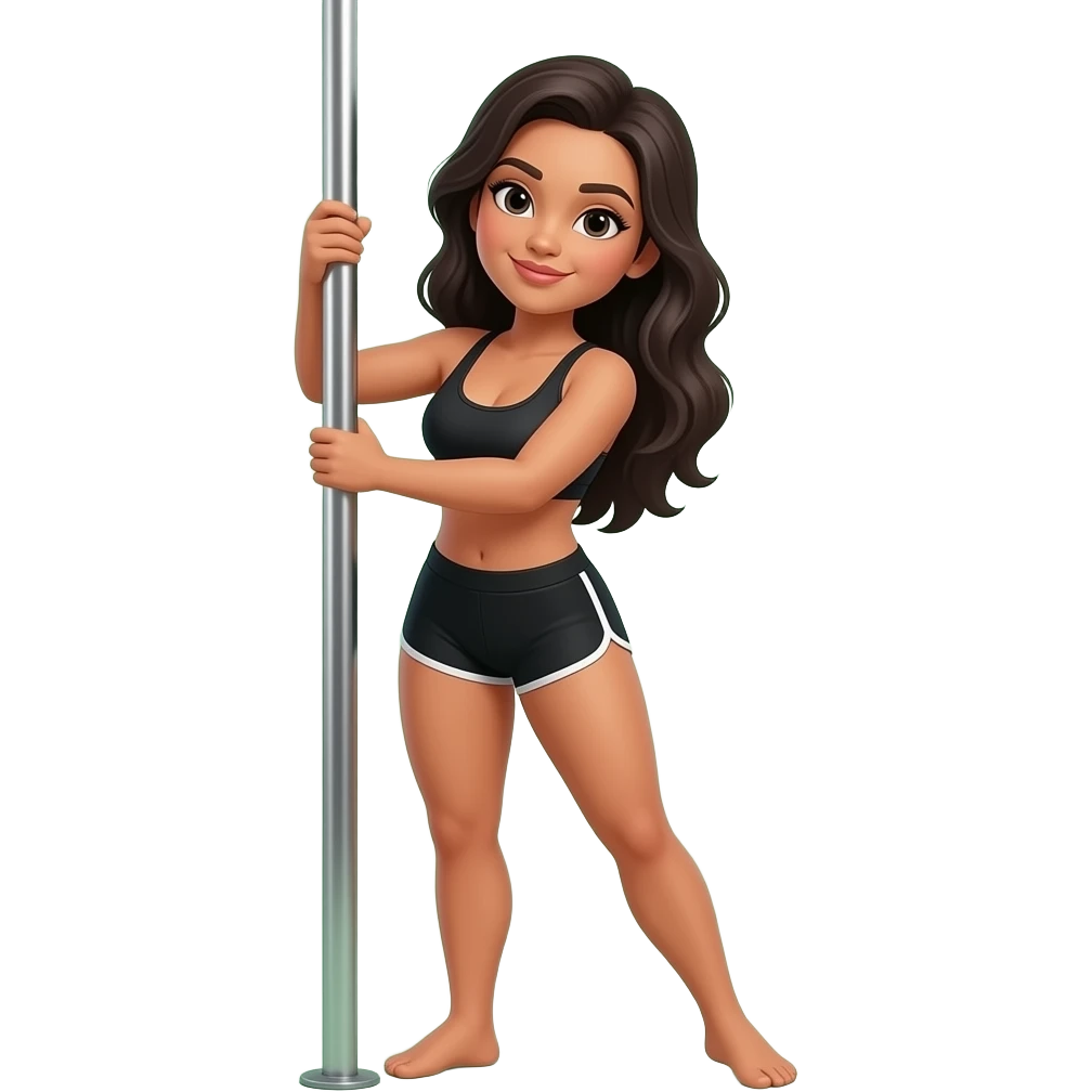 Hispanic in black workout shorts and bra pole dancing emoji without yhe green thing in the background emoji