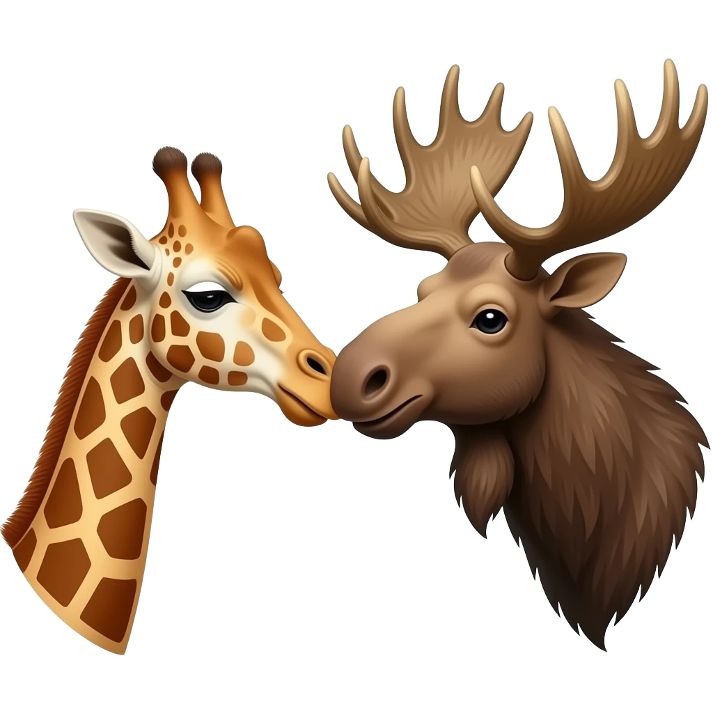 Einfacher Giraffenkopf und Elchkopf küssen sich emoji