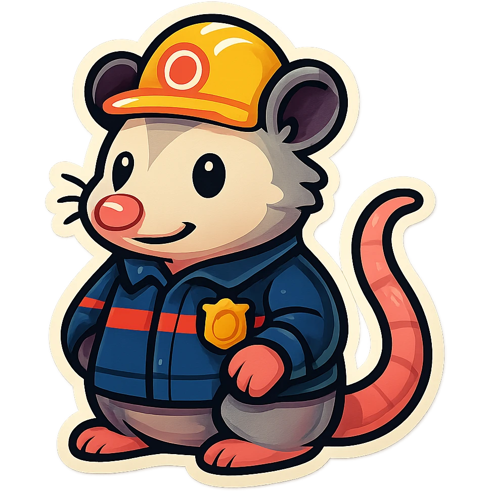 cute cartoon possum dressed as a first responder, sticker-like style emoji