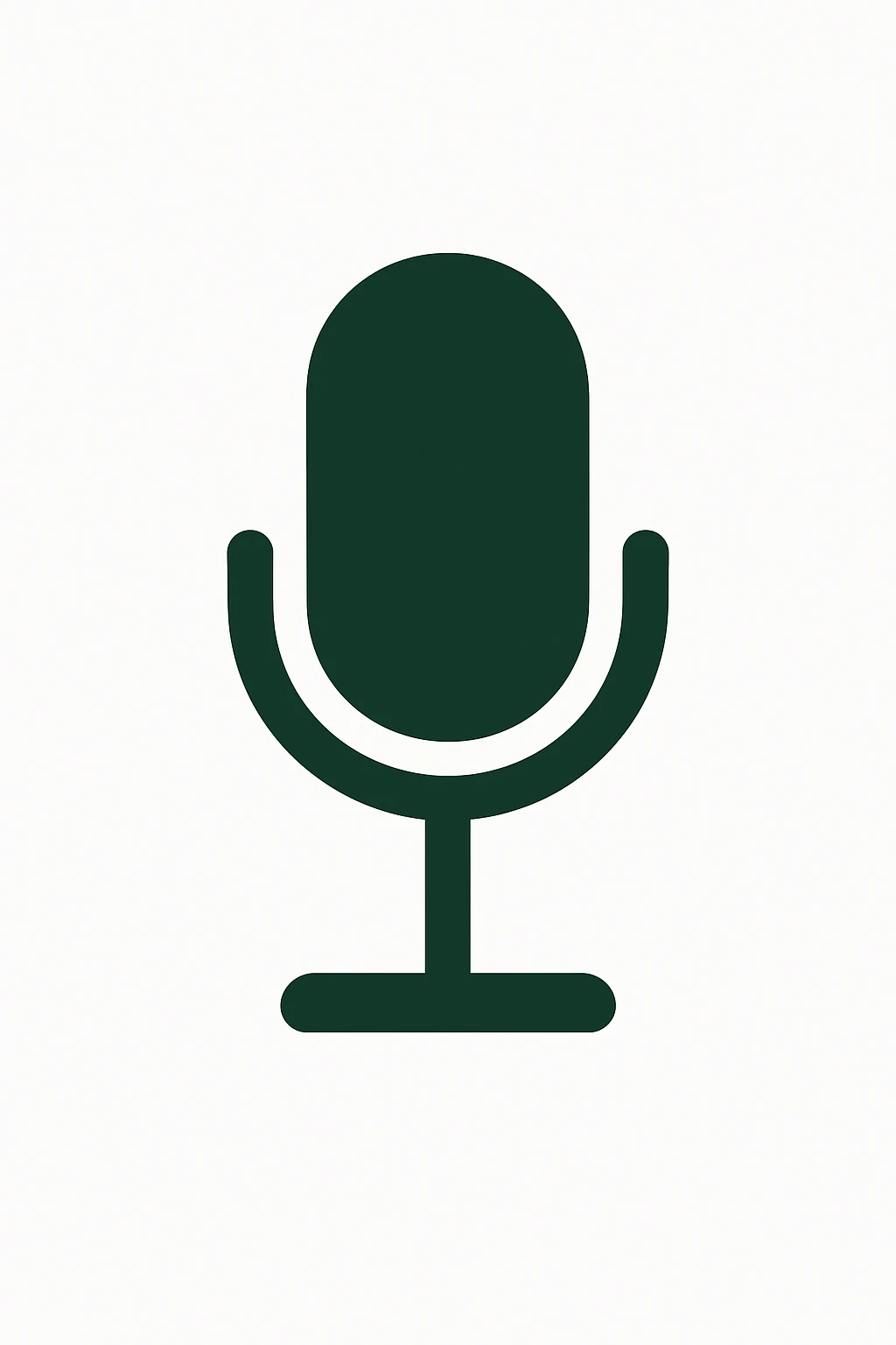 A minimalist dark green microphone on a stand, shaped like the reference image, in the style of iOS emoji. No smileys or faces. White background. emoji