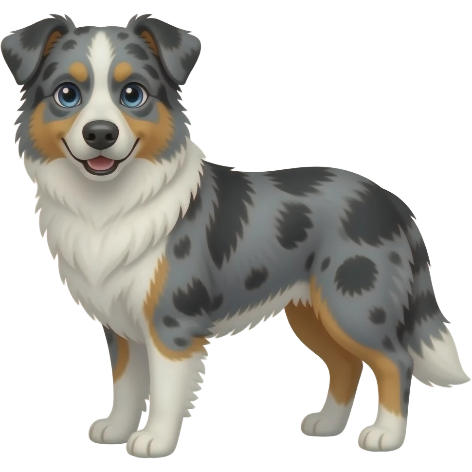 Blue Merle Aussie doodle with blue eyes mostly white face one year is black. The other is gray. emoji