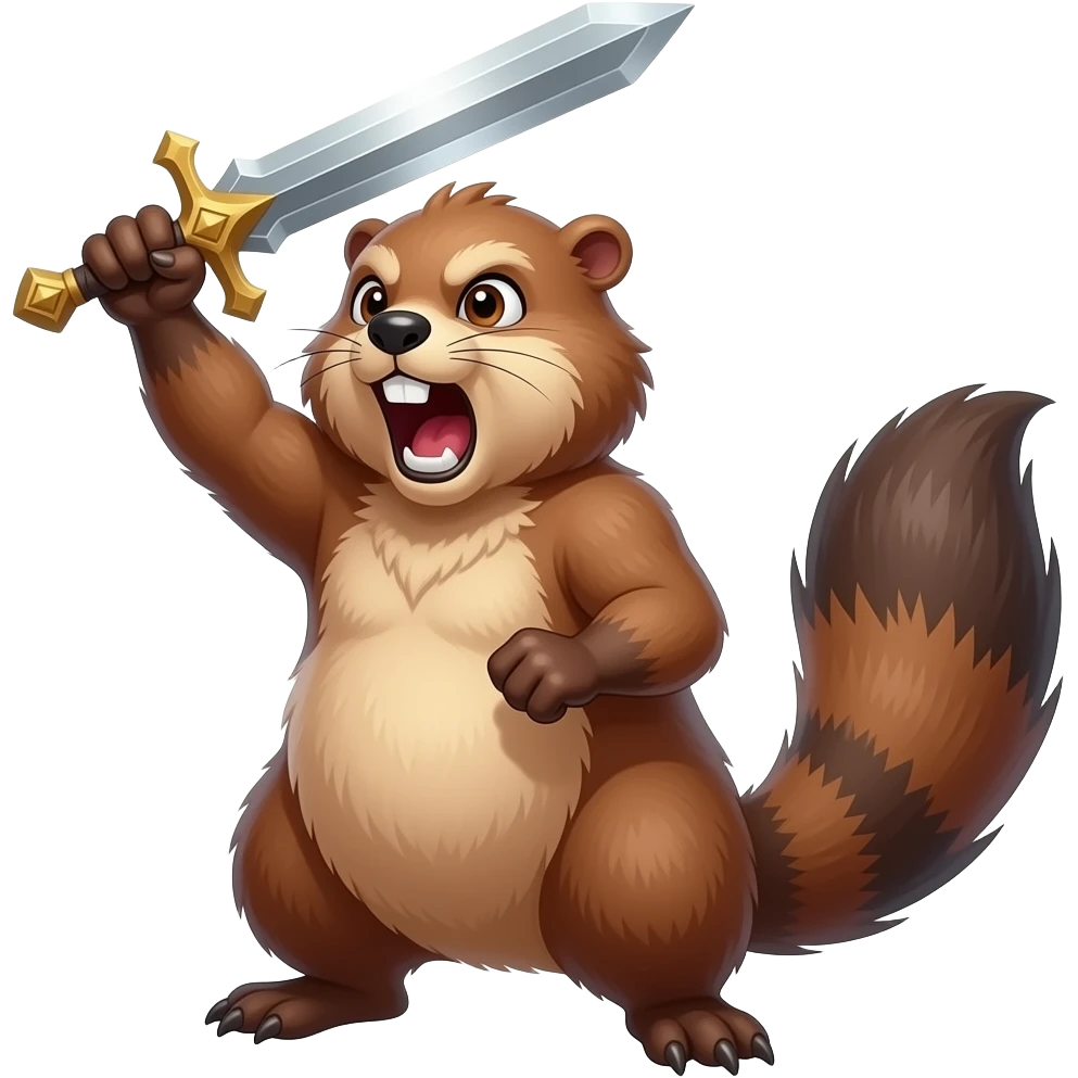 Beaver с хвостом бобра в мире фэнтези поднимает меч в ярости emoji
