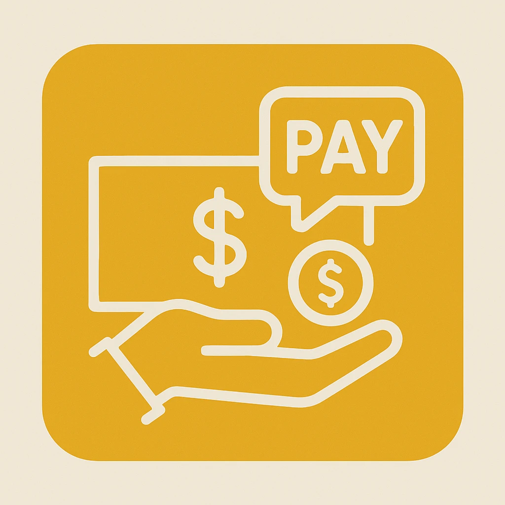 An icon with yellow background, white inner lines, meaning Finance, request to pay emoji